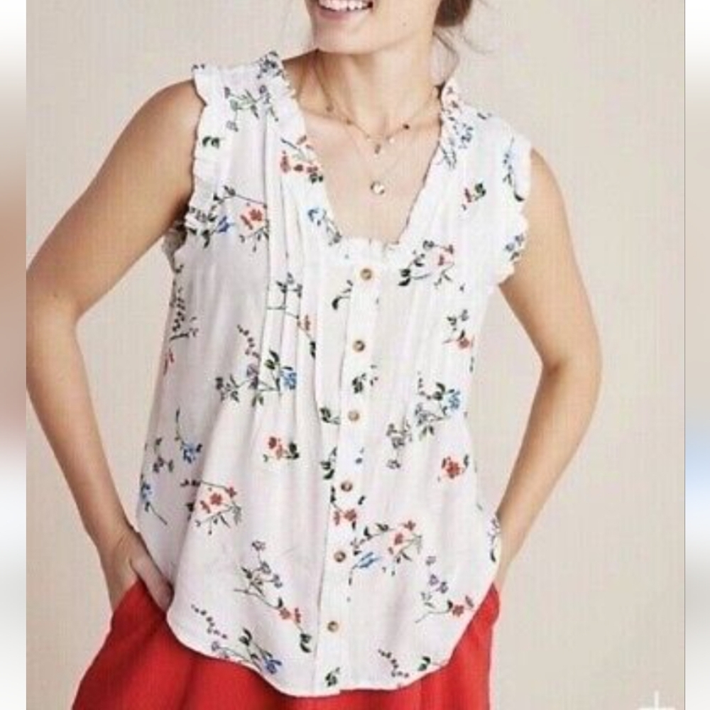 Maeve Anthropologie Floral Sleeveless Blouse Tank Top size 10